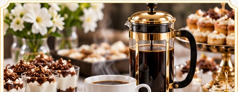 French press coffee and dessert station