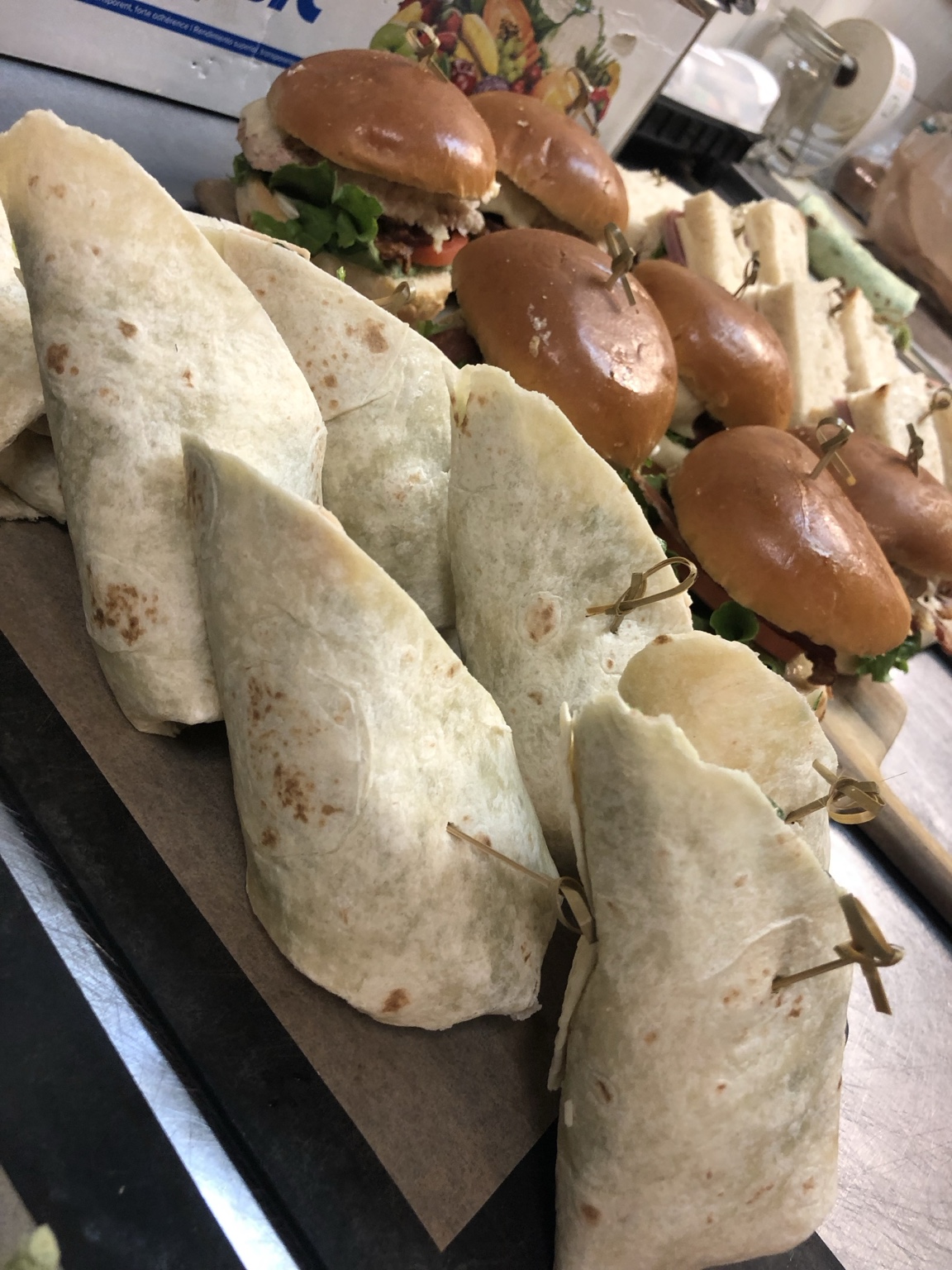 Platter of wraps and sliders